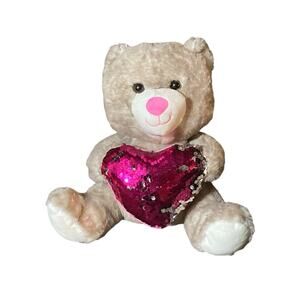 HUGS & LUV VALENTINES TAN BROWN 10” BEAR PLUSH STUFFED ANIMAL SEQUIN HEART